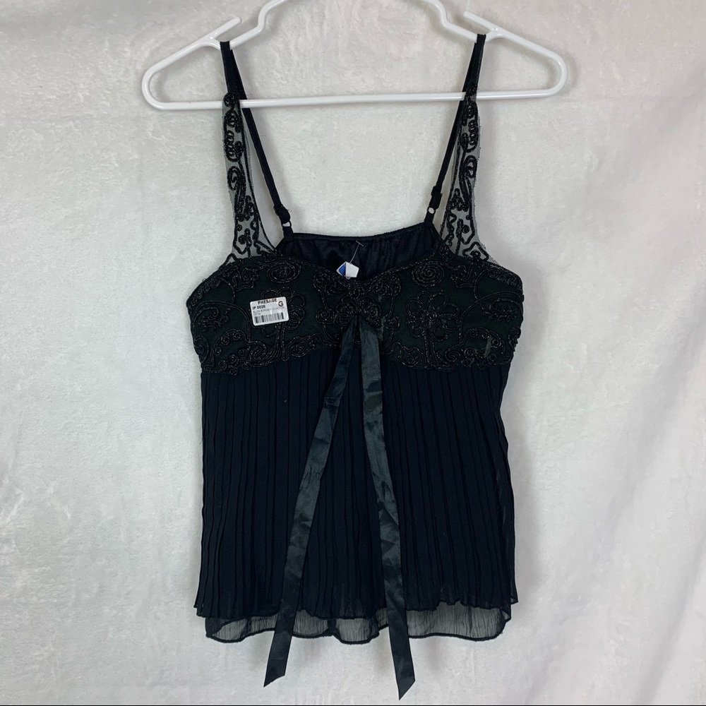 presage medium nwot black mesh crinkle floral camisole - Picture 7 of 8